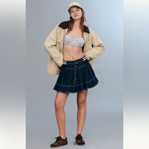 Anthropologie Pilcro Sporty Tiered Denim Mini Skirt Dark Wash NWT